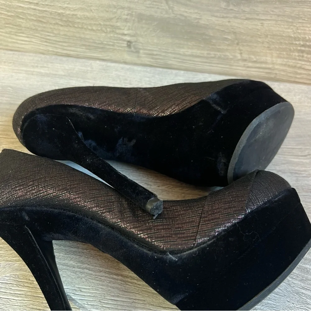 RODO + Talbot Runhof platform velvet and metallic sheen high heel stilettos sz 6
